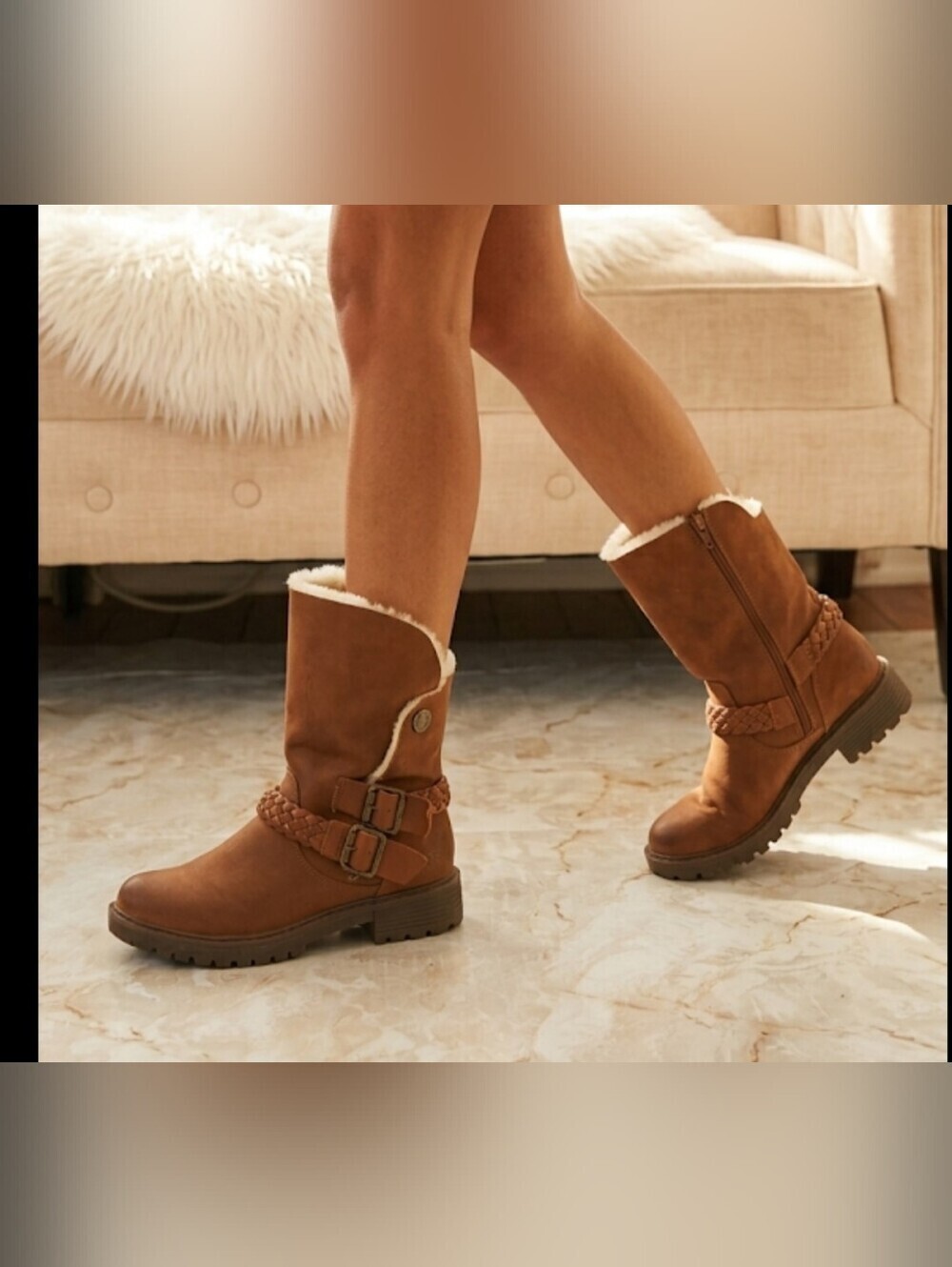 Blowfish Brown  Shearling-Lined Mid-Calf Zip Up Boots Sz 7.5